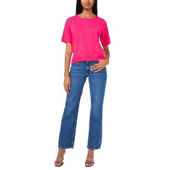 NWT Sam & Jess Short-Sleeve Embellished Sweater TA93148768AS Electric Pink M - Picture 3 of 9